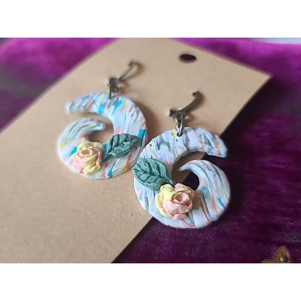 Polymer Clay Floral Dangling Earrings New